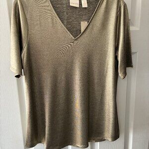 Chico's Metallic Foil Tee - Gold - Size 1
